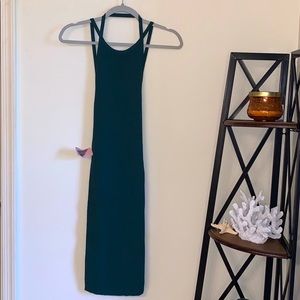 NEW NWT Backless Ribbed Dark Green Midi Bodycon Dress